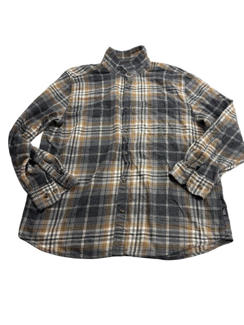Eddie Bauer Mens XXL Long Sleeve Gray & Tan Plaid Button-Up Flannel Shirt